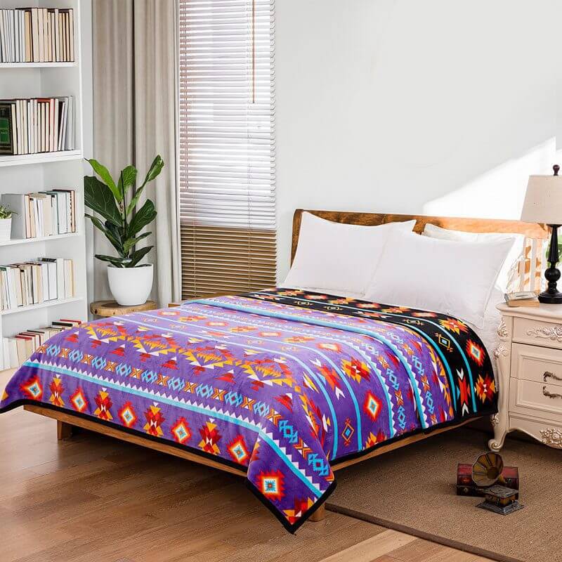 Silk Touch Reversible Blanket Queen in Purple Pattern