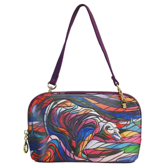 Salmon Hunter convertible crossbody bag with Indigenous artwork – front view