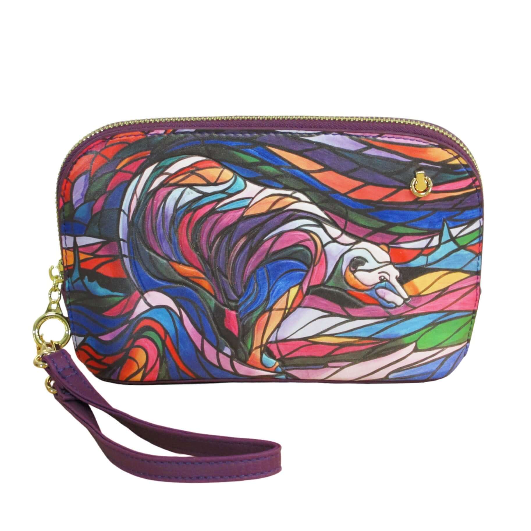 Side angle of Salmon Hunter convertible crossbody bag with vibrant design