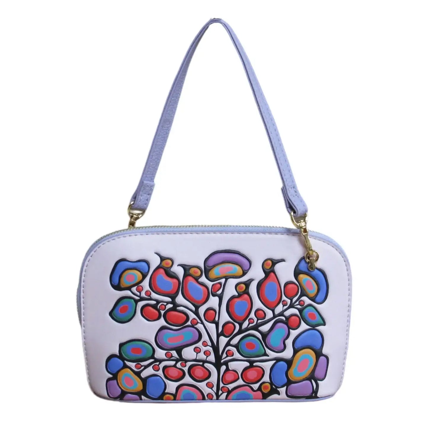 Woodland Floral convertible crossbody bag with Indigenous floral design – front view