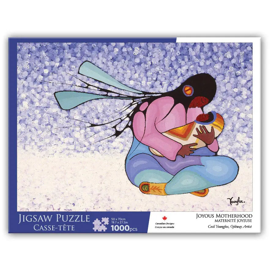 Joyous Motherhood Indigenous artwork 1000 piece jigsaw puzzle – purple and blue design