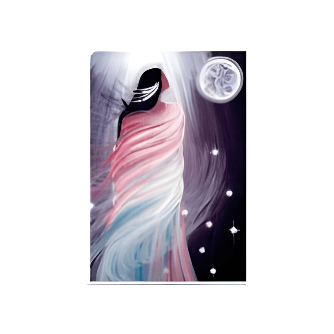 April Moon Note Card featuring artwork by Betty Albert, featuring a faceless figure and moon.