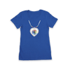 Blue Beaded Heart Medallion Ladies Tee with Indigenous beaded heart design front view