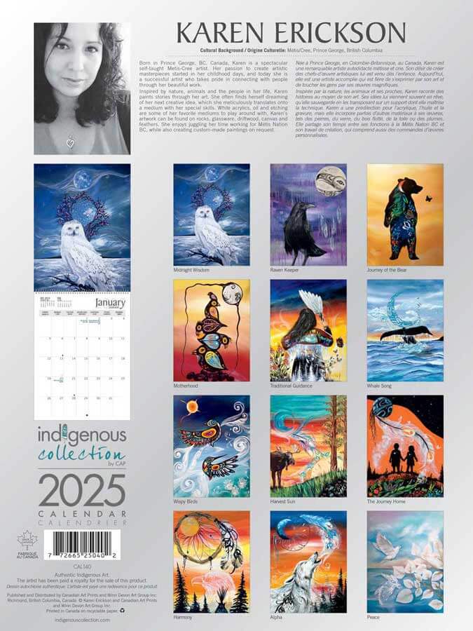 Inside preview of Karen Erickson 2025 calendar with monthly artwork