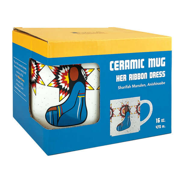 Packaging box for Her Ribbon Dress ceramic mug with Indigenous design