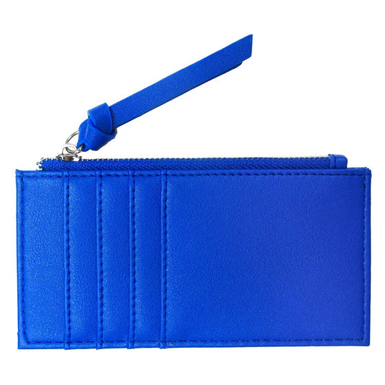 Blue pouch with a strap on a white background