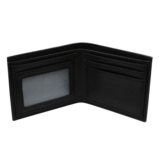 Black leather wallet on a white background