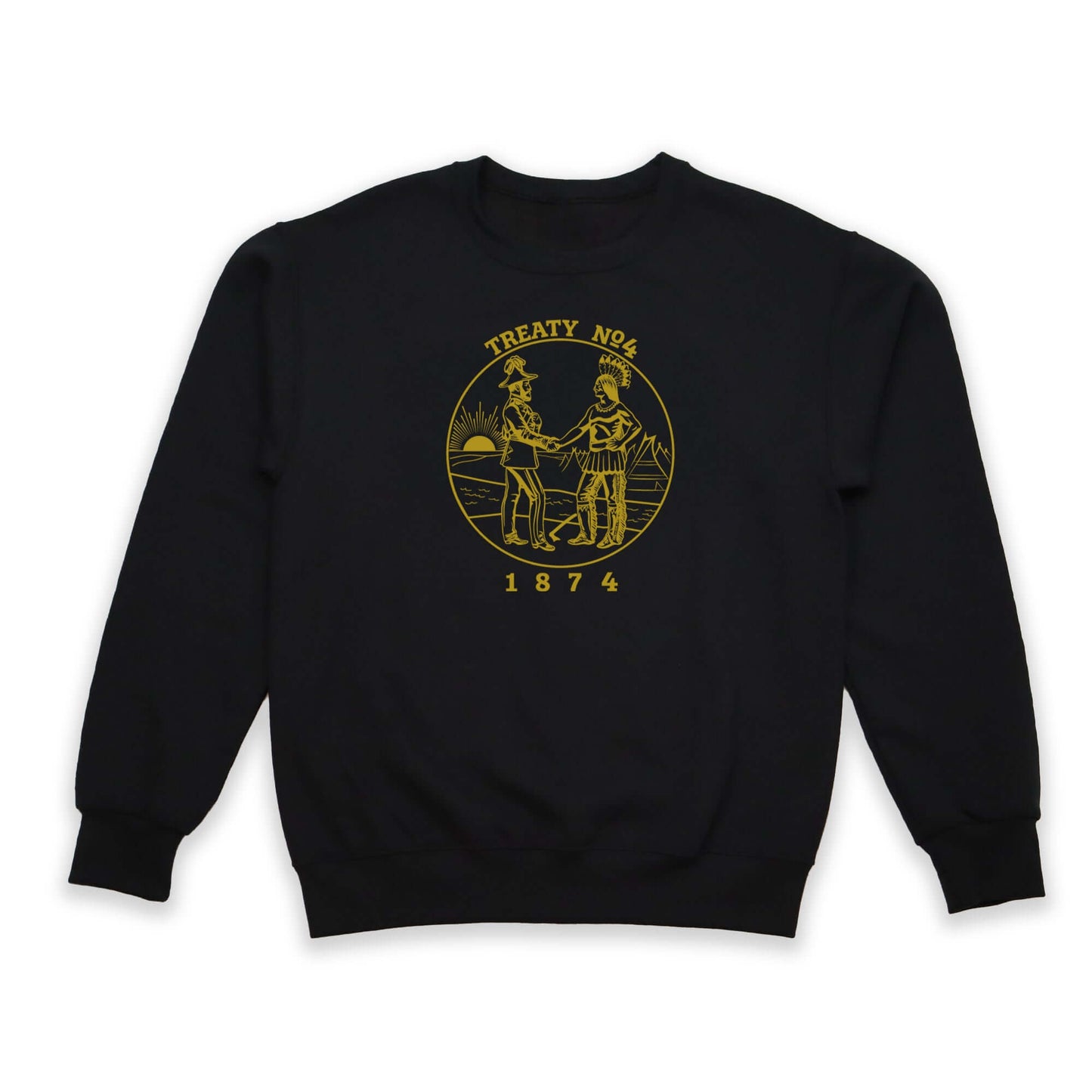 Black Treaty Medallion Sweatshirt with gold medallion design and year 1874