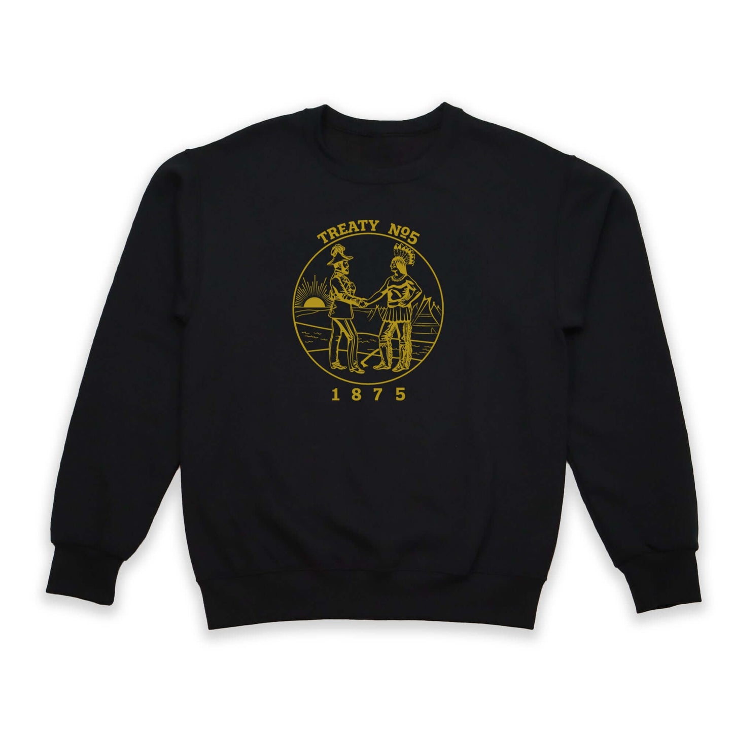Black Treaty Medallion Sweatshirt with gold medallion design and year 1875
