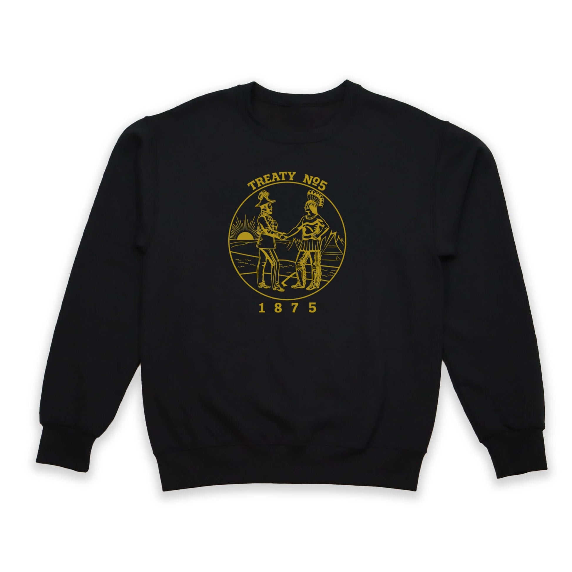 Black Treaty Medallion Sweatshirt with gold medallion design and year 1875