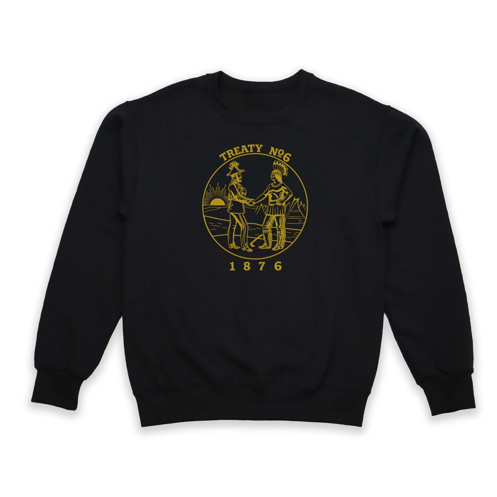 Black Treaty Medallion Sweatshirt with gold medallion design and year 1876