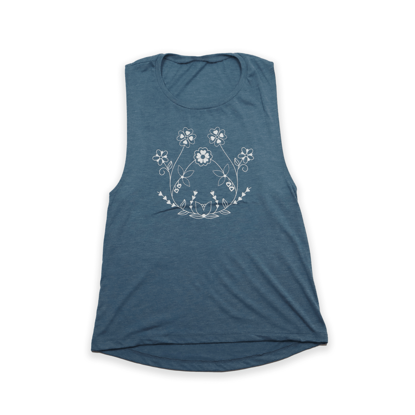 Teal Eternal Spring Floral Tank with floral embroidered chest front view