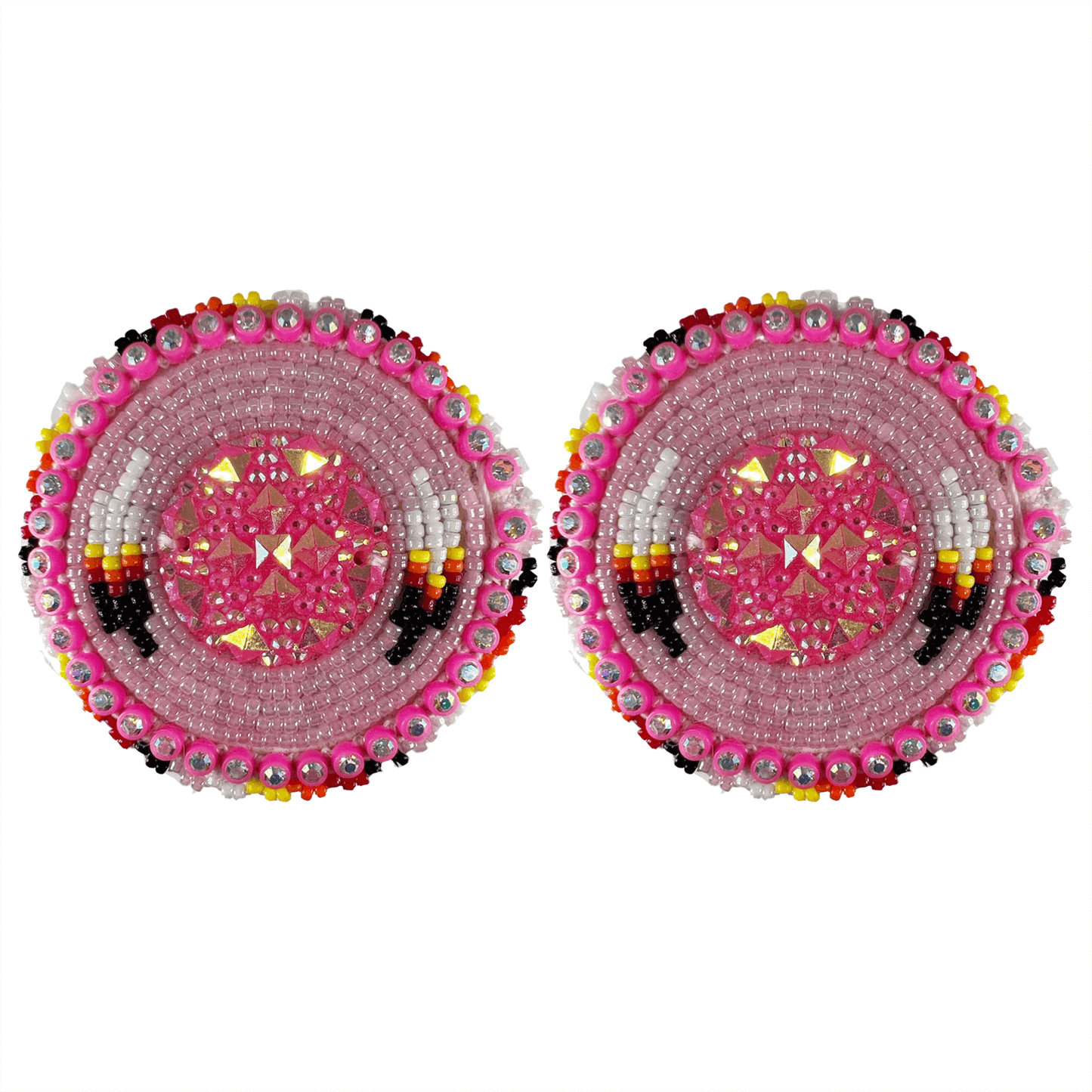 Feather - Glam Earring featuring intricate beadwork in vibrant colors, inspired by Traditional Indigenous Culture.