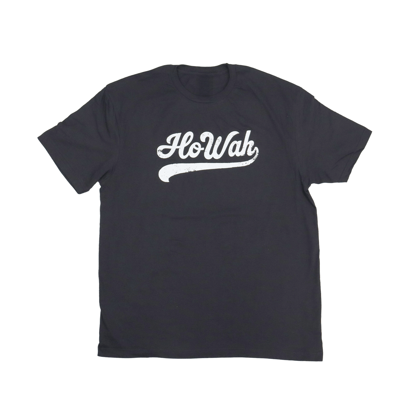 HoWah tee with Indigenous lettering graphic in white on black