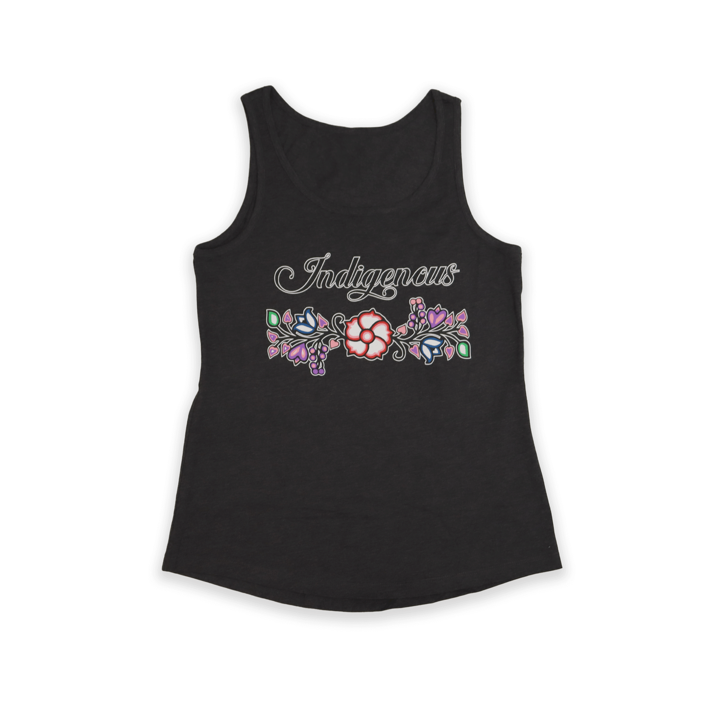 Black Indigenous Floral Tank Top with embroidered floral design front view