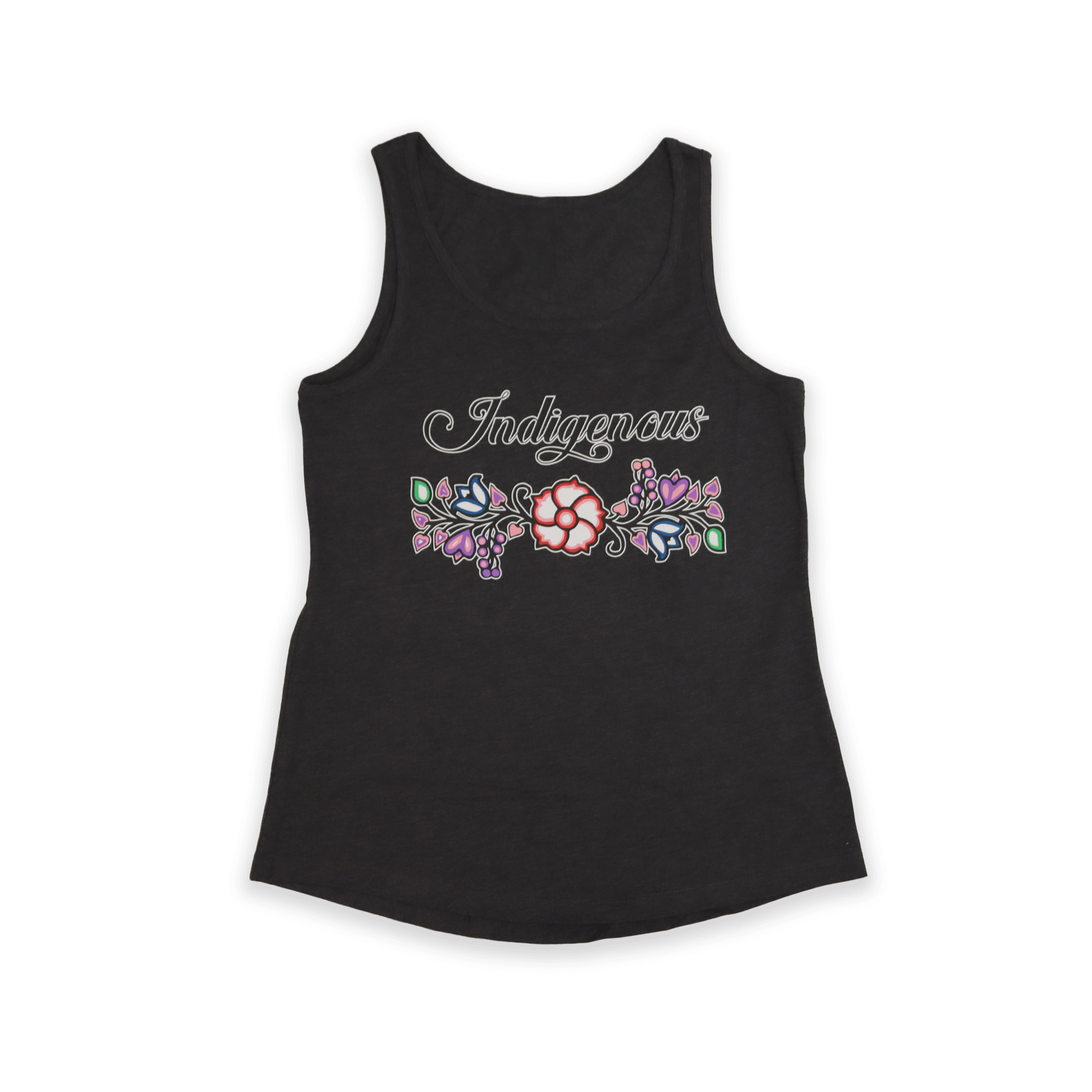 Black Indigenous Floral Tank Top with embroidered floral design front view