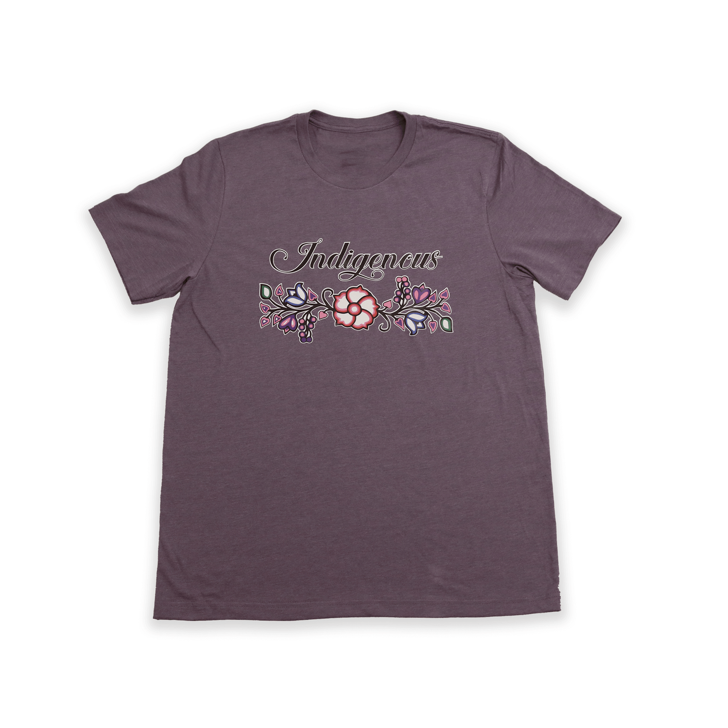 Burgundy Indigenous Floral Tee with floral design across chest front view