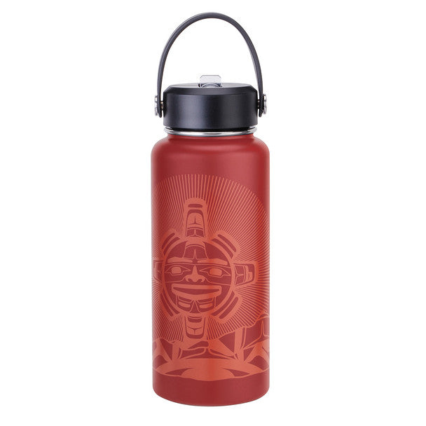 Chilkat Sun Wide Mouth Insulated Bottle in vibrant red with a unique design, perfect for hydration on the go.