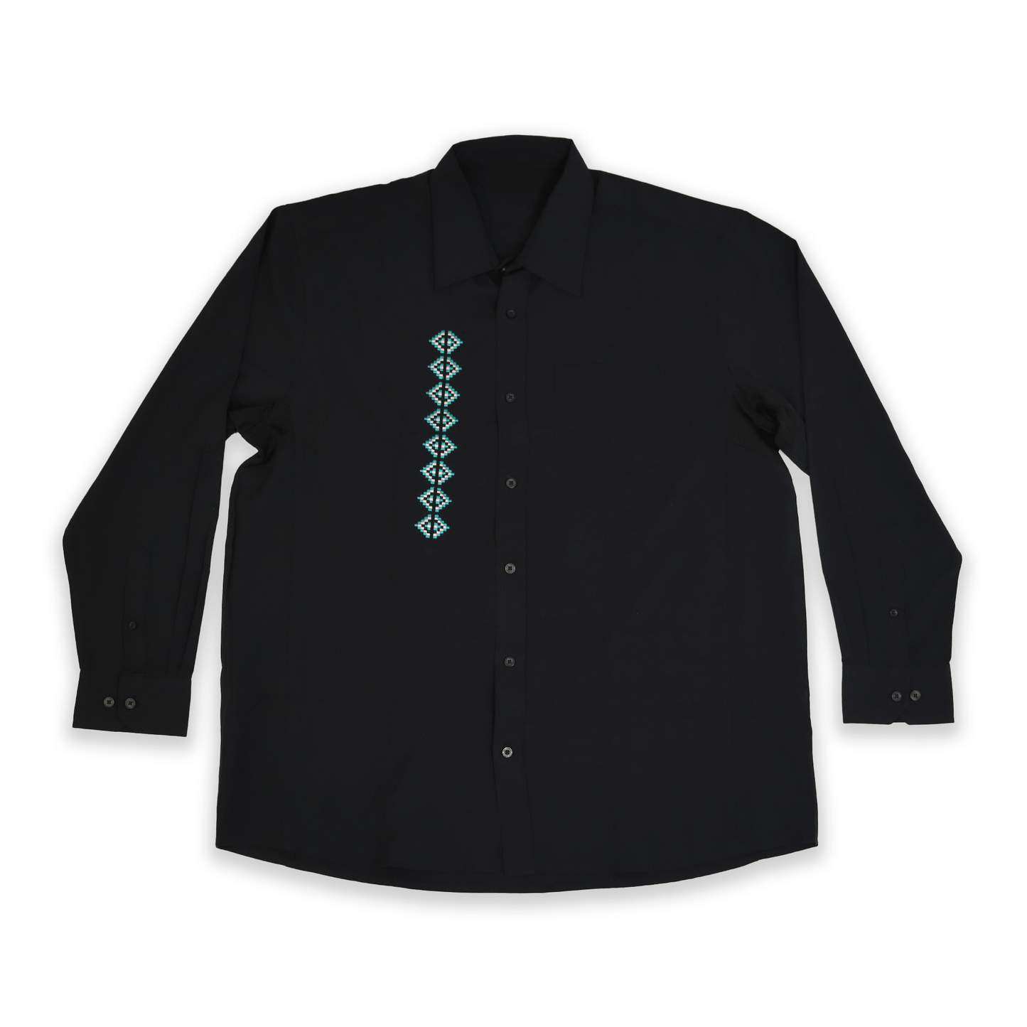 Black Men’s Navajo embroidered dress shirt with white stitching front view