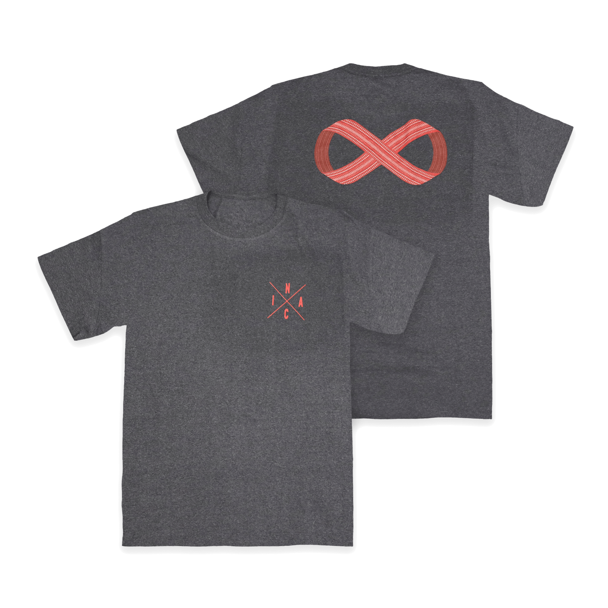 Black Métis Sash Tee with red sash-inspired infinity symbol design front and view