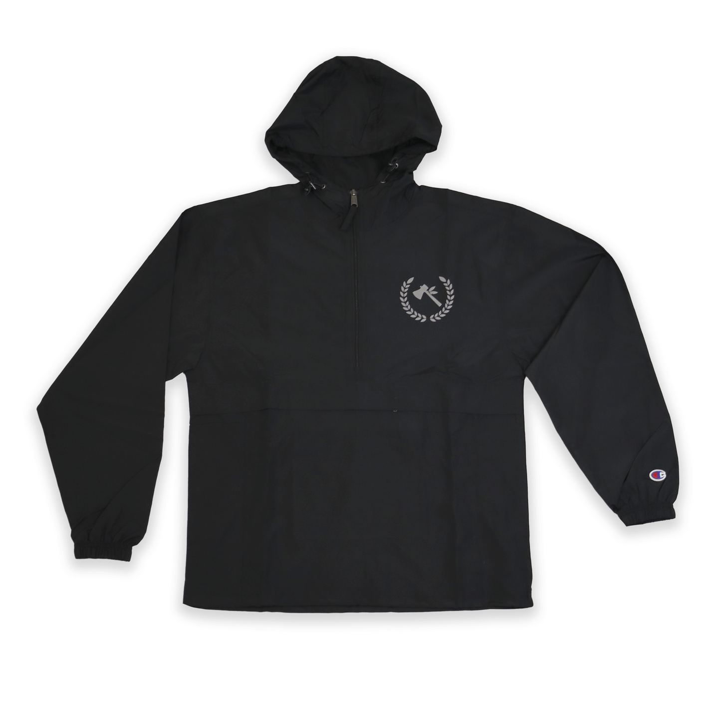 Black Originals Tomahawk Windbreaker with tomahawk chest design front view