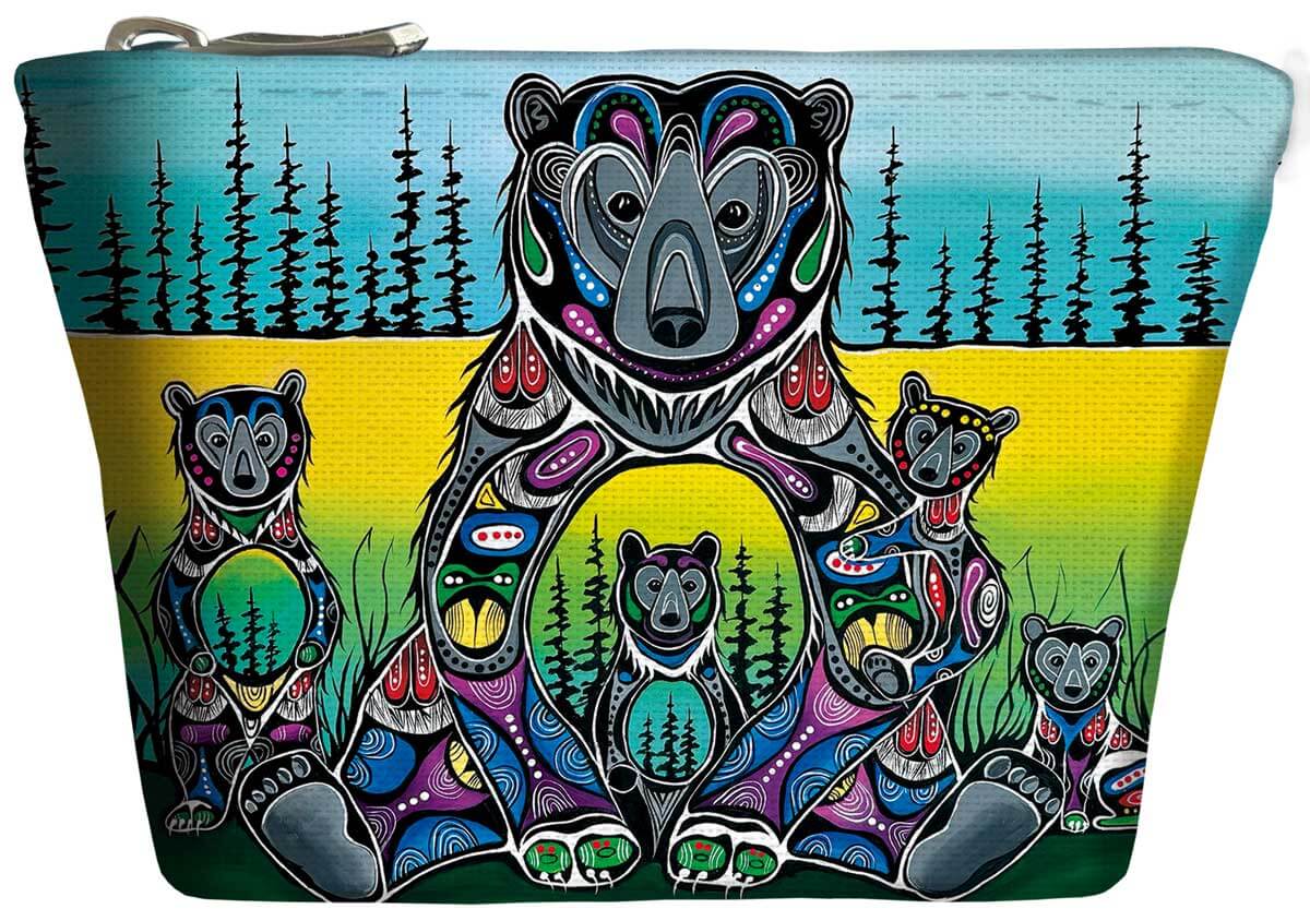 Colorful Bear Medicine Coin Purse featuring artistic bear designs and Native American symbols.