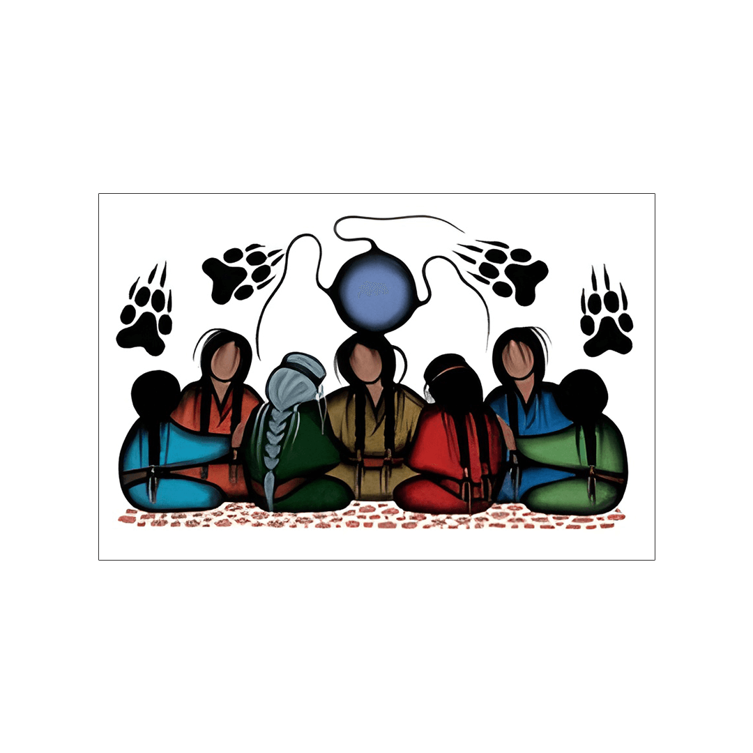 Strength Working Together Note Card featuring artwork by Cree artist Simone McLeod celebrating unity and cultural heritage.