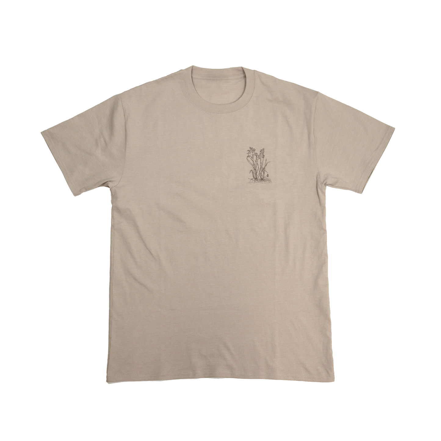 Flat lay front view of Sweetgrass Medicine Tee in beige
