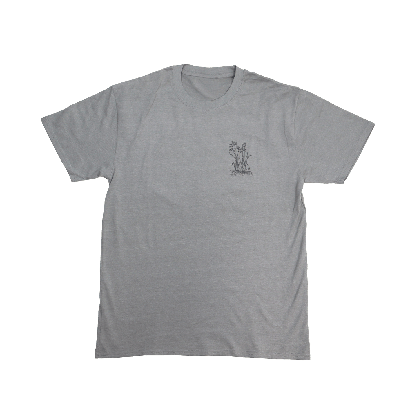 Flat lay front view of Sweetgrass Medicine Tee in grey