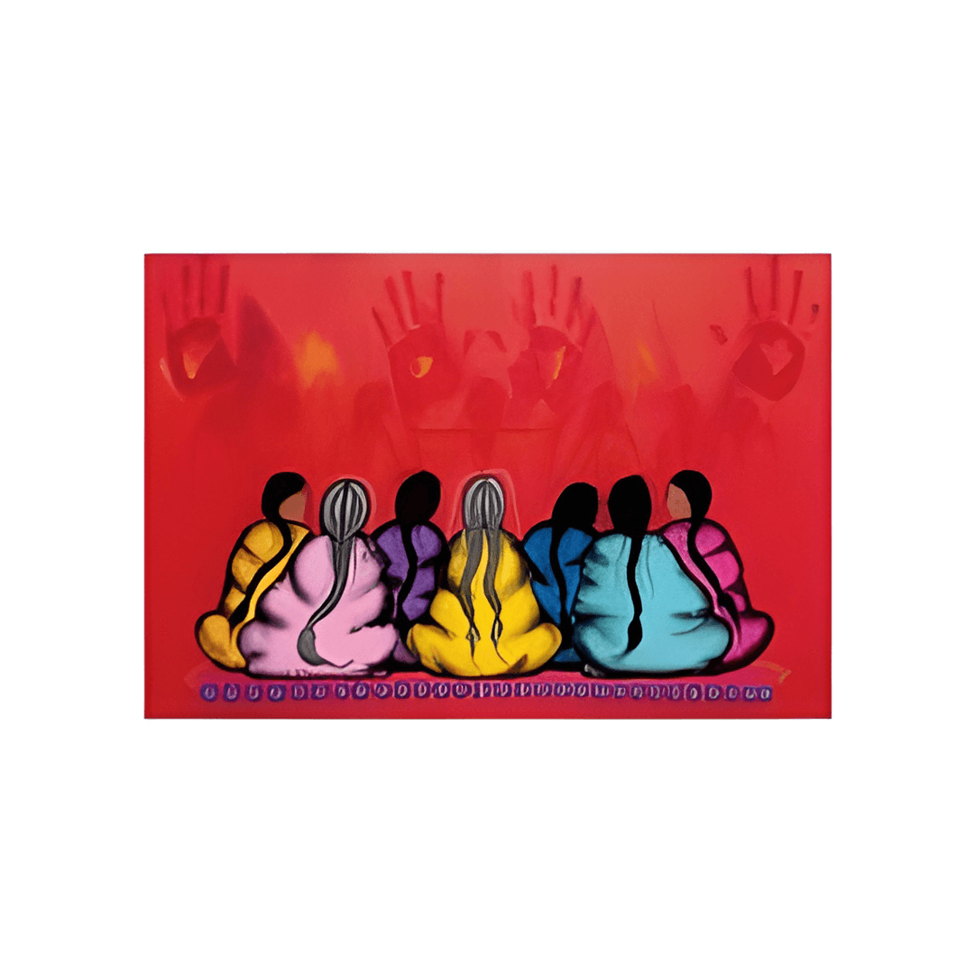 The Sacredness of Women Note Card featuring artwork by Simone McLeod illustrating family, unity, and cultural heritage.