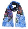 Celestial Bear Eco-Scarf showcasing Indigenous design by Mi’kmaw artist Kim McDonough with vibrant colors and patterns.
