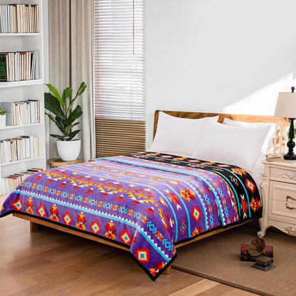 Silk Touch Reversible Blanket Queen in Purple Pattern
