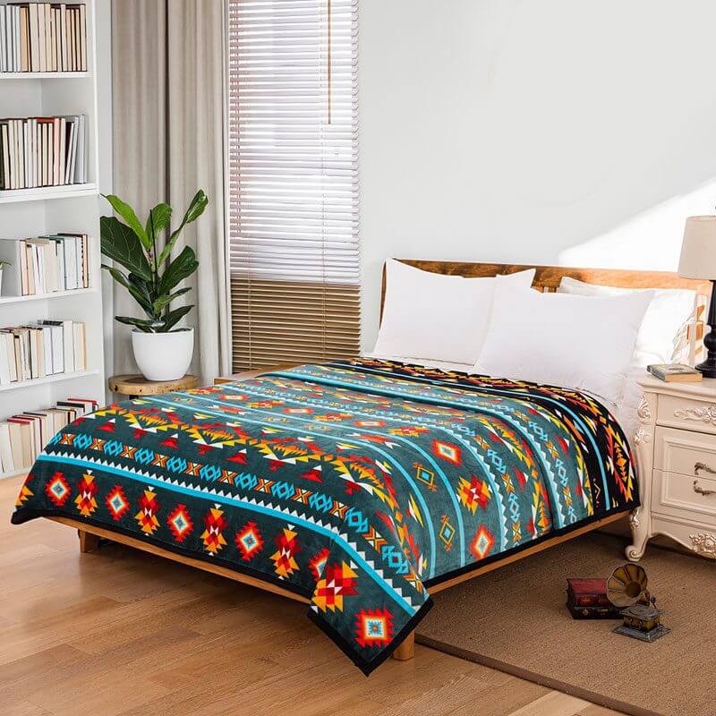 Silk Touch Reversible Blanket Queen in Blue and Green Style