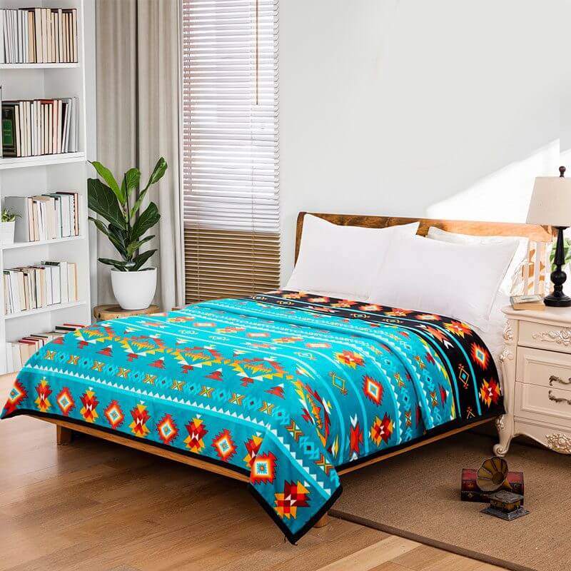 Silk Touch Reversible Blanket Queen in Teal Pattern