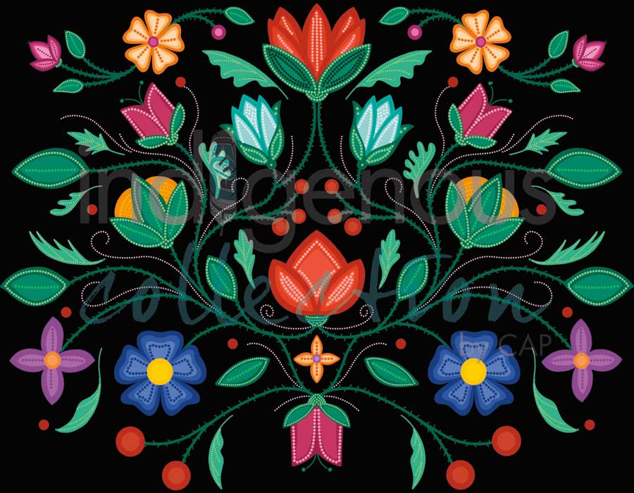 Petals of Ancestry - Diamond Art Kit floral design with vibrant colors and intricate patterns on a black background.