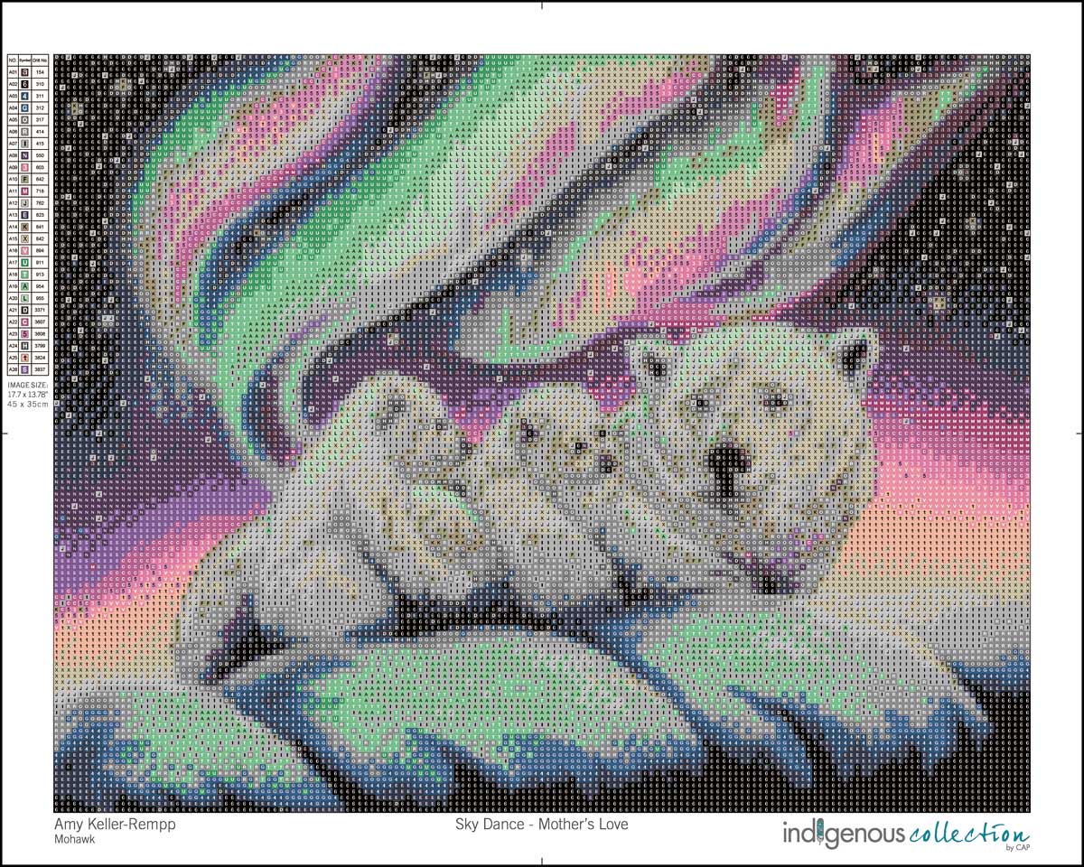 Sky Dance - Mother's Love - Diamond Art Kit featuring polar bears under the northern lights.