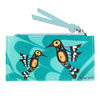 Small pouch with bird design on a turquoise background