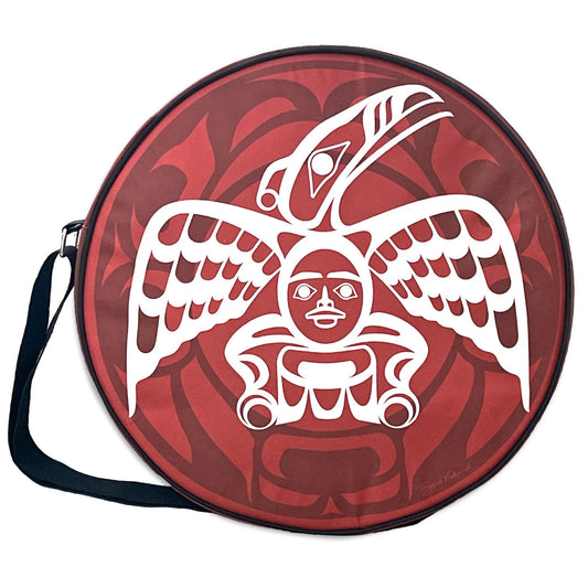 White Raven 21in Drum Bag featuring Indigenous artwork by Roy Henry Vickers.