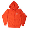 Orange hoodie with text on a white background