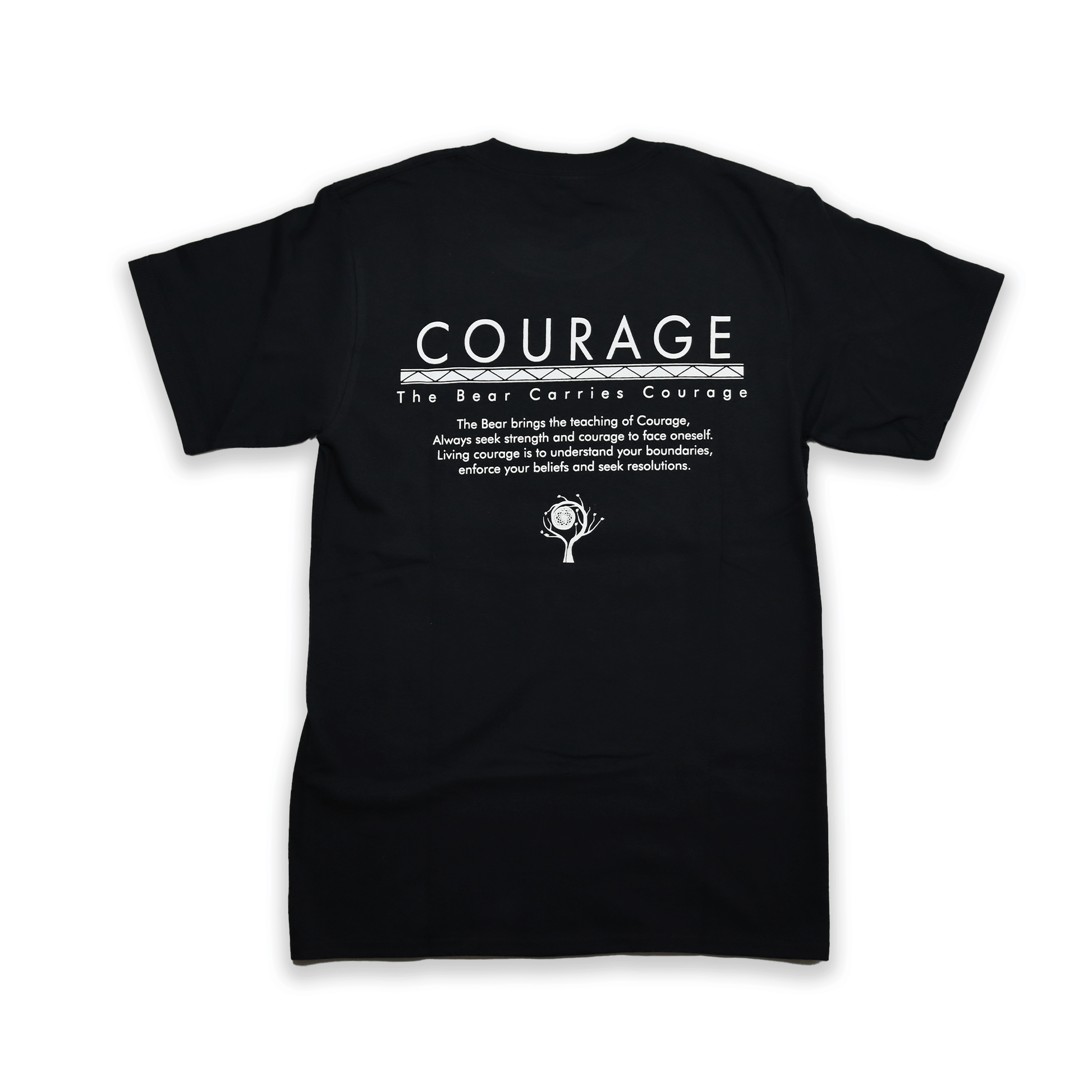 Black 7 Teachings Bear Tee with bear medicine wheel graphic front view
