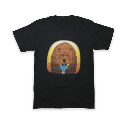 Black 7 Teachings Bear Tee with circular teaching design flat lay front