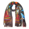 A Skirt with a Story Eco-Scarf designed by Anishinaabe artist featuring vibrant cultural artwork.