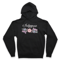 Indigenous Floral Hoodie featuring vibrant floral patterns on a black fleece sweatshirt, ideal for showing appreciation for Indigenous culture.