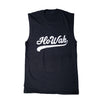 Black sleeveless shirt with 'HoWah' printed in white on a white background