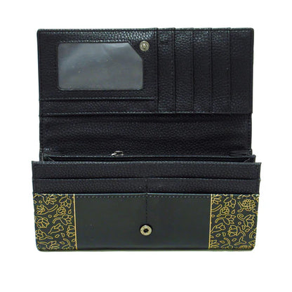 Black wallet with floral pattern on a white background