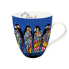 Mug with colorful design of four women on a blue background
