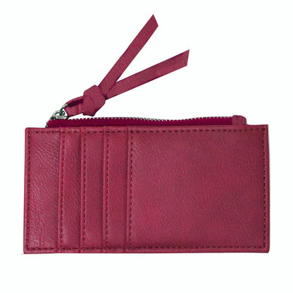 Pink leather wallet with a zipper on a white background