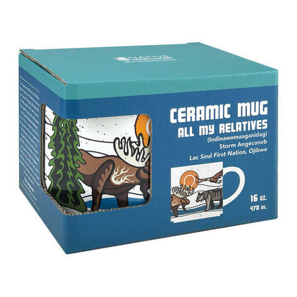 Packaging box for All My Relatives ceramic mug with Indigenous design