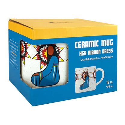 Packaging box for Her Ribbon Dress ceramic mug with Indigenous design