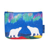 Pouch with polar bears and aurora borealis design on a white background